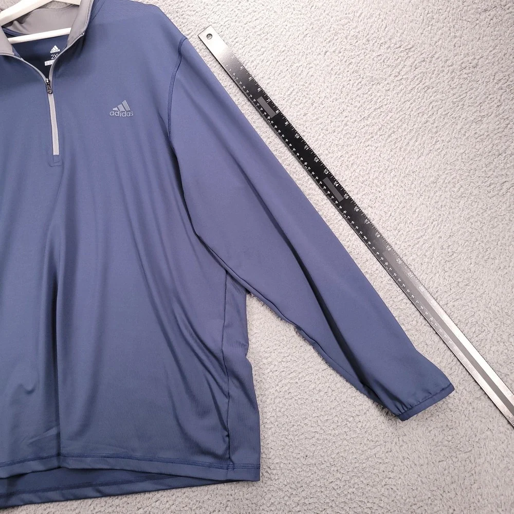 ADIDAS Golf Shirt Mens Size 2XL Blue 1/4‎ Zip Performance Long Sleeve Pullover